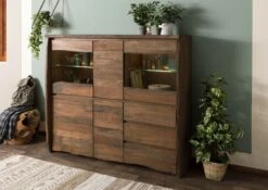 PURE MANGO #200 Vetrina In Legno Di Mango - Oliato / Marrone 166x48x145 -Massivmoebel24 09 310 724 2000 03