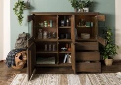 PURE MANGO #200 Vetrina In Legno Di Mango - Oliato / Marrone 166x48x145 -Massivmoebel24 09 310 724 2000 04