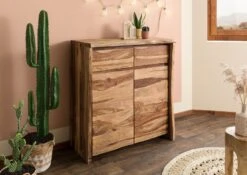 PURE SHEESHAM #201 Vetrinetta In Legno Di Sheesham - Laccato-sabbiato / Naturale 100x48x111 -Massivmoebel24 09 310 734 2001 03