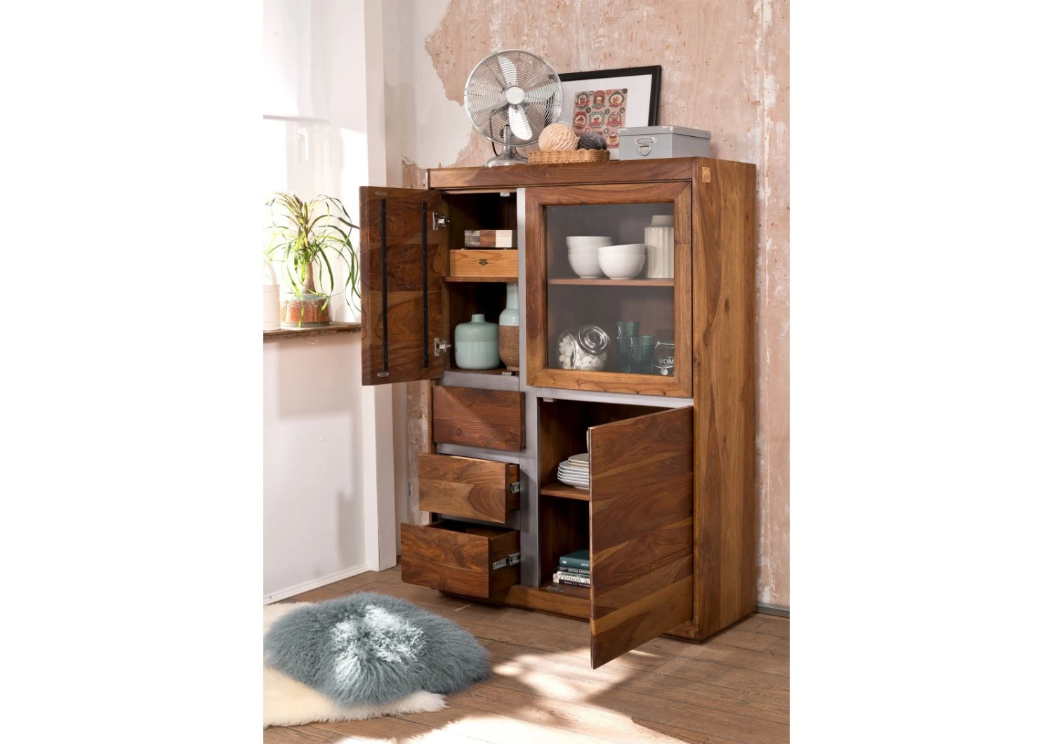 SYDNEY #125 Credenza In Legno Di Sheesham - Laccato / Noble Unique 102x40x147 6 SYDNEY #125 Credenza In Legno Di Sheesham - Laccato / Noble Unique 102x40x147 - immagine 4