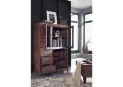 SYDNEY #225 Credenza In Legno Di Sheesham - Laccato / Smoked Oak 102x40x147 V -Massivmoebel24 09 310 778 0125 4