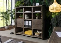 Scaffale In Legno Di Acacia 142x45x147 Grigio Scuro Laccato PURE ACACIA