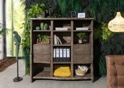 Scaffale In Legno Di Acacia 142x45x147 Grigio Scuro Laccato PURE ACACIA -Massivmoebel24 09 310 886 4010 3