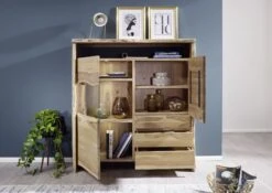 PURE ACACIA #703 Comò A Vetrina In Legno Di Acacia - Laccato / Natur 131x45x147 -Massivmoebel24 09 310 886 7003 5