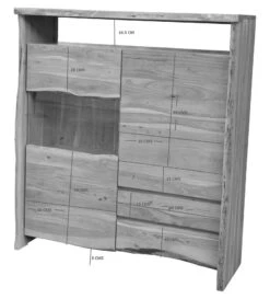 PURE ACACIA #703 Comò A Vetrina In Legno Di Acacia - Laccato / Natur 131x45x147 -Massivmoebel24 09 310 886 7003 8