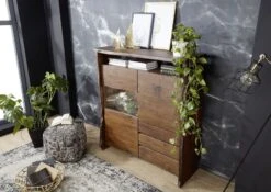 PURE ACACIA #803 Comò A Vetrina In Legno Di Acacia - Laccato / Marrone 131x45x147 -Massivmoebel24 09 310 886 8003 3