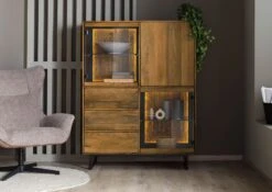 Credenza In Legno Di Mango / Legno Riciclato 111x47x145 Laccato / Nero / Naturale DAVIS #30