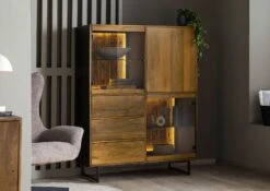 Credenza In Legno Di Mango / Legno Riciclato 111x47x145 Laccato / Nero / Naturale DAVIS #30 -Massivmoebel24 09 310 888 0030 03