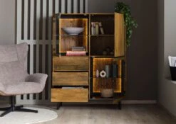 Credenza In Legno Di Mango / Legno Riciclato 111x47x145 Laccato / Nero / Naturale DAVIS #30 -Massivmoebel24 09 310 888 0030 04