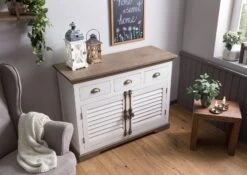 Credenza In Legno Di Mango 120x45x90 Laccato Bianco TOULOUSE #106 -Massivmoebel24 09 312 188 1006 02