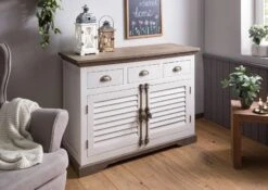 Credenza In Legno Di Mango 120x45x90 Laccato Bianco TOULOUSE #106 -Massivmoebel24 09 312 188 1006 03