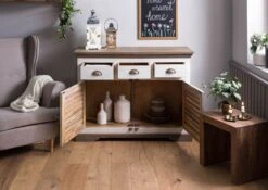 Credenza In Legno Di Mango 120x45x90 Laccato Bianco TOULOUSE #106 -Massivmoebel24 09 312 188 1006 04