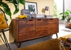 Credenza In Legno Di Sheesham / Palissandro 134x40x65 Noce Laccato MALMÖ 2 #106