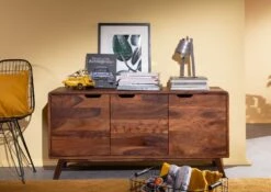 Credenza In Legno Di Sheesham / Palissandro 134x40x65 Noce Laccato MALMÖ 2 #106 -Massivmoebel24 09 312 220 0006 3