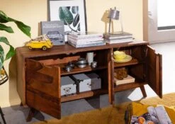 Credenza In Legno Di Sheesham / Palissandro 134x40x65 Noce Laccato MALMÖ 2 #106 -Massivmoebel24 09 312 220 0006 4