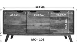 Credenza In Legno Di Sheesham / Palissandro 134x40x65 Noce Laccato MALMÖ 2 #106 -Massivmoebel24 09 312 220 0006 8