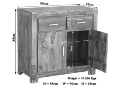 Credenza In Legno Di Sheesham / Palissandro 90x45x85 Miele Laccato METRO LIFE #130 -Massivmoebel24 09 312 520 1030 8