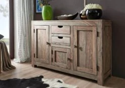 Credenza In Legno Di Sheesham / Palissandro 130x45x85 Grigio Scuro Oliato NATURE GREY #86
