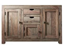 Credenza In Legno Di Sheesham / Palissandro 130x45x85 Grigio Scuro Oliato NATURE GREY #86 -Massivmoebel24 09 312 550 0086 9