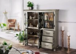 HERMITAGE #015 Vetrina In Legno Di Mango - Laccato / Grigio 150x45x160 -Massivmoebel24 09 312 601 0615 3