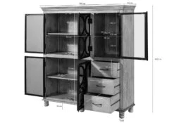 HERMITAGE #015 Vetrina In Legno Di Mango - Laccato / Grigio 150x45x160 -Massivmoebel24 09 312 601 0615 8