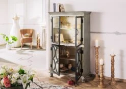 Vetrina In Legno Di Mango 97x45x160 Grigio Scuro Laccato HERMITAGE #616 -Massivmoebel24 09 312 601 0616 3