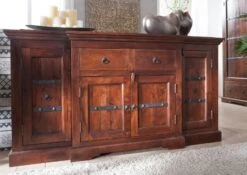 Credenza In Legno Di Acacia 160x45x85 Nougat Laccato OXFORD #902 -Massivmoebel24 09 312 620 9602 3