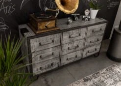 Credenza In Legno Di Mango 150x45x80 Grigio Scuro Laccato HEAVY INDUSTRY #118 -Massivmoebel24 09 312 677 0019 2