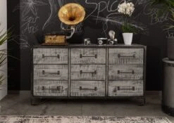 Credenza In Legno Di Mango 150x45x80 Grigio Scuro Laccato HEAVY INDUSTRY #118 -Massivmoebel24 09 312 677 0019 3