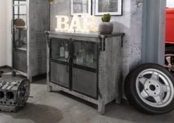 Credenza In Legno Di Mango 100x40x90 Grigio Scuro Laccato HEAVY INDUSTRY #127