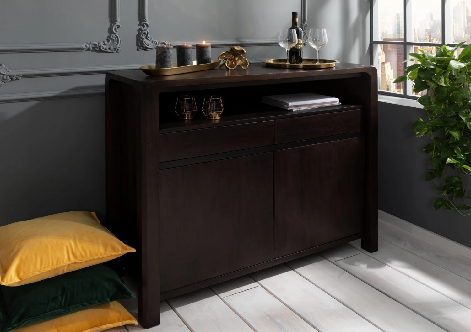 Credenza In Legno Di Acacia 120x45x100 Tabacco Laccato BUENO #4005 3 Credenza In Legno Di Acacia 120x45x100 Tabacco Laccato BUENO #4005