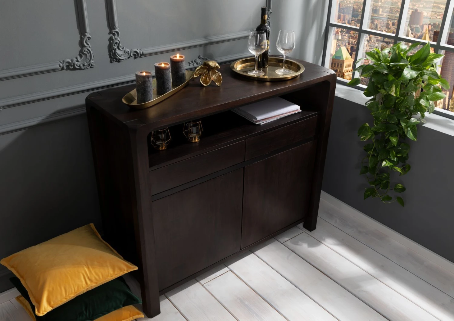 Credenza In Legno Di Acacia 120x45x100 Tabacco Laccato BUENO #4005 4 Credenza In Legno Di Acacia 120x45x100 Tabacco Laccato BUENO #4005 - immagine 2