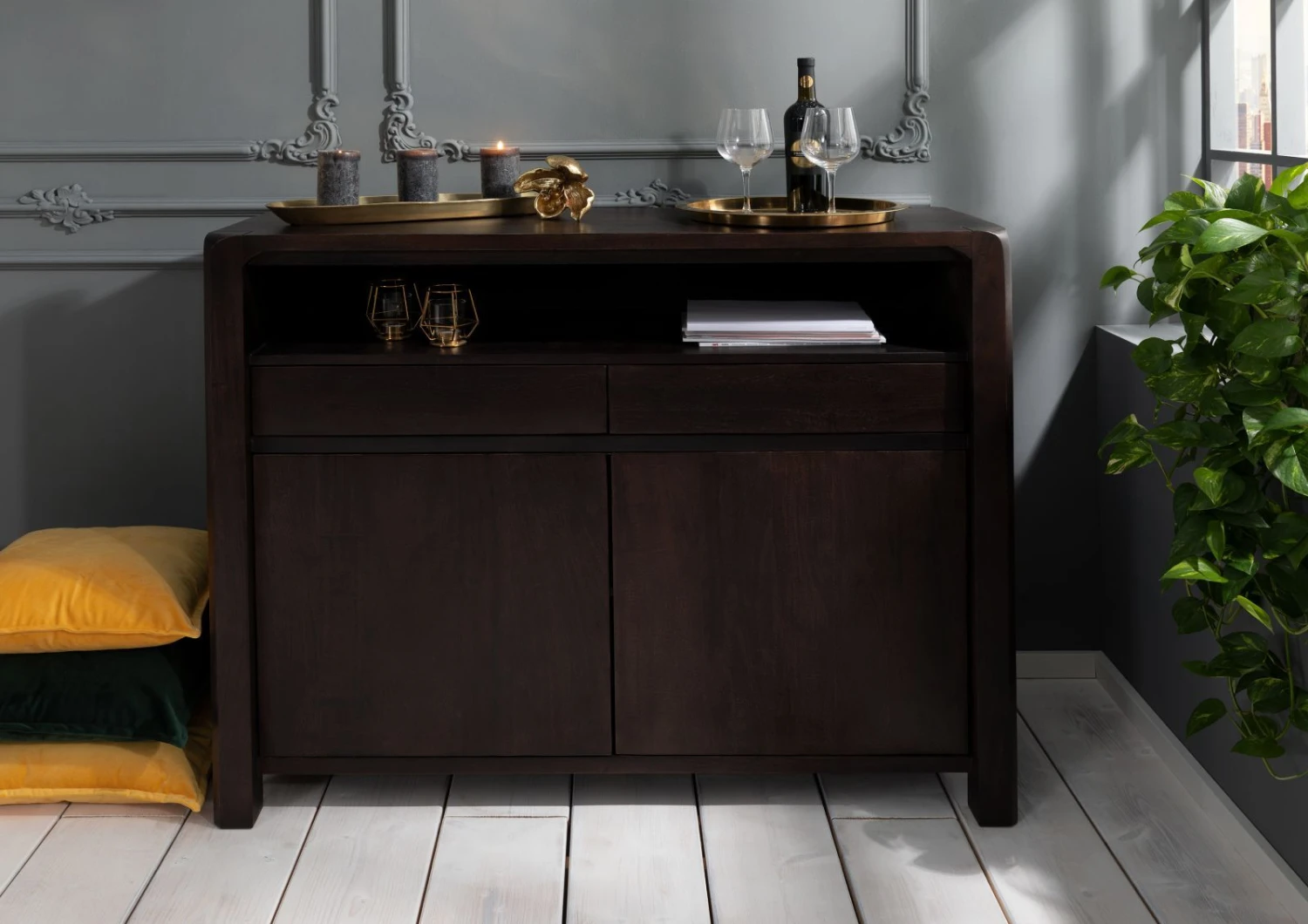 Credenza In Legno Di Acacia 120x45x100 Tabacco Laccato BUENO #4005 5 Credenza In Legno Di Acacia 120x45x100 Tabacco Laccato BUENO #4005 - immagine 3