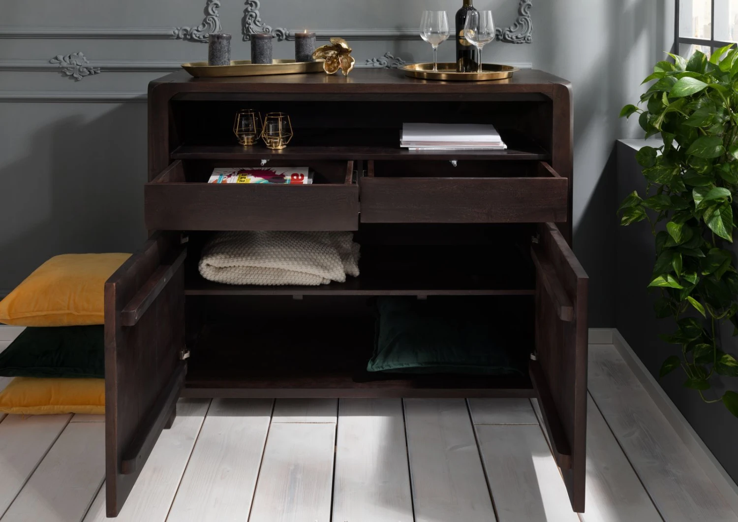 Credenza In Legno Di Acacia 120x45x100 Tabacco Laccato BUENO #4005 6 Credenza In Legno Di Acacia 120x45x100 Tabacco Laccato BUENO #4005 - immagine 4