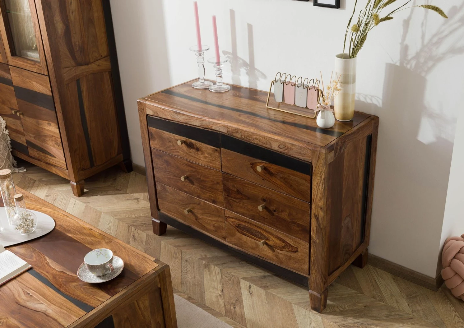 ANCONA #220 Credenza In Legno Di Sheesham - Laccato / Marrone Scuro 110x45x80 4 ANCONA #220 Credenza In Legno Di Sheesham - Laccato / Marrone Scuro 110x45x80 - immagine 2