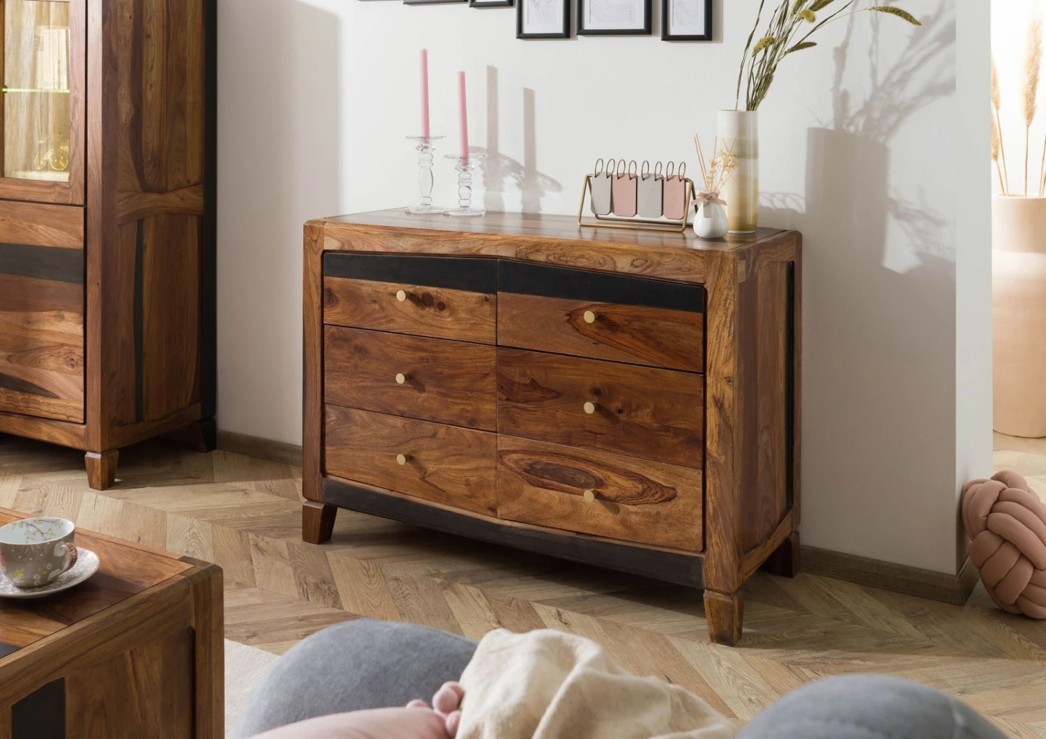 ANCONA #220 Credenza In Legno Di Sheesham - Laccato / Marrone Scuro 110x45x80 5 ANCONA #220 Credenza In Legno Di Sheesham - Laccato / Marrone Scuro 110x45x80 - immagine 3