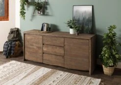 PURE MANGO #115 Credenza In Legno Di Mango - Oliato - Sabbiato / Marrone 185xx48x80 -Massivmoebel24 09 312 724 1015 03