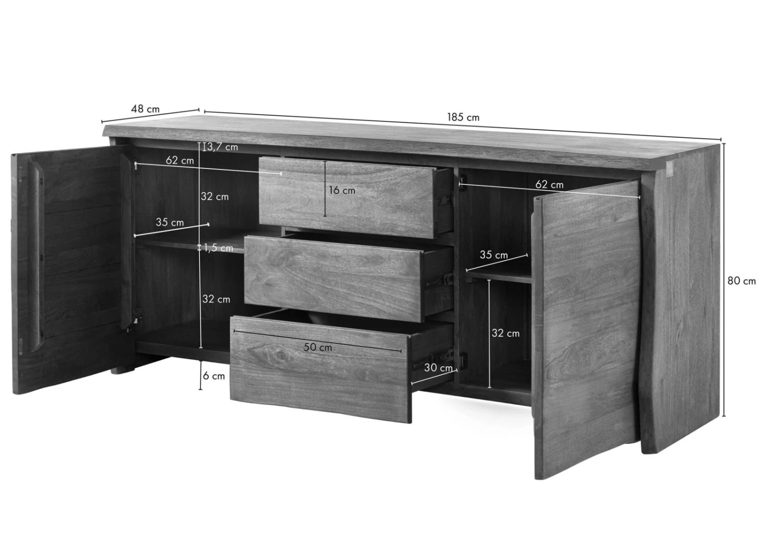 PURE MANGO #215 Credenza In Legno Di Mango - Oliato / Marrone 185x48x80 10 PURE MANGO #215 Credenza In Legno Di Mango - Oliato / Marrone 185x48x80 - immagine 8