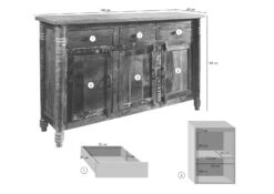 Credenza In Legno Di Legno Riciclato 140x42x88 Multicolore Laccato FABLE #04 -Massivmoebel24 09 312 751 0004 08