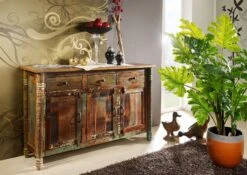 Credenza In Legno Di Legno Riciclato 140x42x88 Multicolore Laccato FABLE #04