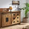 Credenza In Legno Di Mango 140x45x85 Mango Naturale Laccato RAILWAY #121 -Massivmoebel24 09 312 772 0021 01