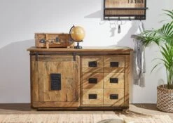 Credenza In Legno Di Mango 140x45x85 Mango Naturale Laccato RAILWAY #121 11 Credenza In Legno Di Mango 140x45x85 Mango Naturale Laccato RAILWAY #121 -Massivmoebel24 09 312 772 0021 03