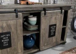 Credenza In Legno Di Mango 150x45x80 Grigio Scuro Laccato RAILWAY #200 -Massivmoebel24 09 312 772 1001 3