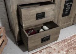 Credenza In Legno Di Mango 150x45x80 Grigio Scuro Laccato RAILWAY #200 -Massivmoebel24 09 312 772 1001 4