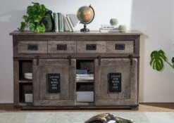 Credenza In Legno Di Mango 150x45x90 Grigio Scuro Laccato RAILWAY #220 -Massivmoebel24 09 312 772 1018 3