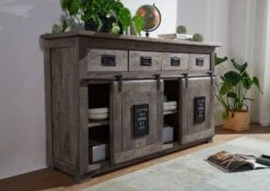 Credenza In Legno Di Mango 150x45x90 Grigio Scuro Laccato RAILWAY #220 -Massivmoebel24 09 312 772 1018 4