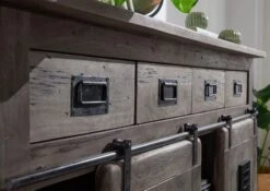 Credenza In Legno Di Mango 150x45x90 Grigio Scuro Laccato RAILWAY #220 -Massivmoebel24 09 312 772 1018 5