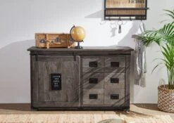 Credenza In Legno Di Mango 140x45x85 Grigio Scuro Laccato RAILWAY #221 -Massivmoebel24 09 312 772 1019 3