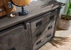 Credenza In Legno Di Mango 140x45x85 Grigio Scuro Laccato RAILWAY #221 -Massivmoebel24 09 312 772 1019 4