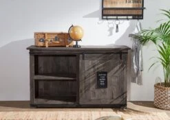 Credenza In Legno Di Mango 140x45x85 Grigio Scuro Laccato RAILWAY #221 -Massivmoebel24 09 312 772 1019 5